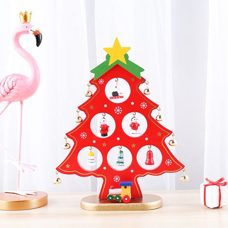 Décorations de Noël, sapin de Noël en bois, ornements de bureau, mini sapin de Noël, cadeaux de Noël, décor de Noël, rouge. (1/5)