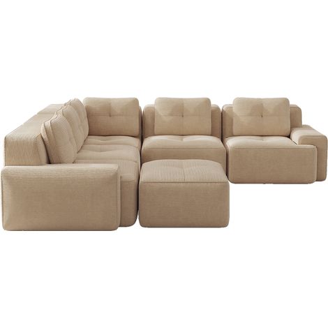 Sofá De Esquina Modular 5 Plazas En Pana, Asiento Profundo, Base Antideslizante, Beige (1/5)