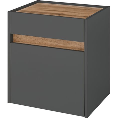 Schlafzimmer-Nachtkommode mit 50cm Breite in Anthrazit mit Eiche, mit 1 Tür und 1 Schubkasten - CRISP-61 (1/5)