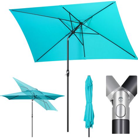 Sekey Aluminum Sonnenschirm 3 x 2 m Rechteckiger Marktschirm mit Kurbel - für Balkon, Terrasse & Garten - Sonnenschutz UV 50+, Hellblau (1/5)