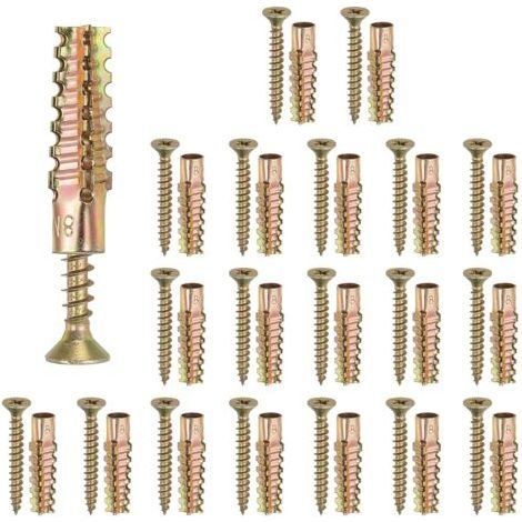 BUNTHAUS 50 Pcs Ancres pour Plaques de Plâtre avec Vis 4x31mm, Kit d'Ancres en Acier pour Réparation sur Bois Béton Plâtre, Laiton (6 x 30mm) (1/5)