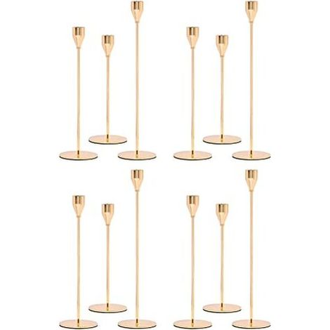 12 portacandele in metallo dorato, adatti a candele coniche spesse 3/4 di pollice, portacandele decorativo in metallo per matrimoni, cene, feste, decorazioni per la casa
