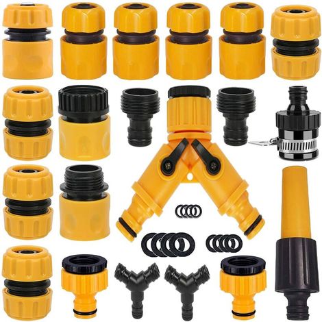 royaluxe - Ensemble de raccords de tuyau d'arrosage de lavage de voiture Tube télescopique sucette ensemble de connecteur rapide jaune (1/5)