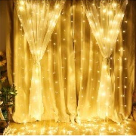 Rideau lumineux 3 x 3 m, rideau lumineux intérieur 300 LED, rideau lumineux extérieur avec 8 modes et prise UE, étanche IP44, rideau lumineux LED pour la Saint-Valentin, fête (blanc froid ou blanc cha (1/4)
