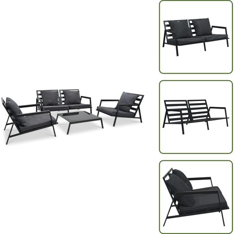 Salon de jardin 4 pcs avec coussins Aluminium Gris foncé - Salon De Jardin - Meubles De Jardin - Canapé Extérieur - Set De Salon - Canapé Aluminium (1/5)