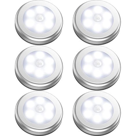 Lot de 6 lampes d'intérieur à détecteur de mouvement fonctionnant sur piles, veilleuses LED sans fil pour placards (1/5)