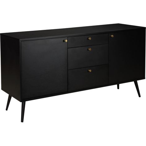 Buffet design effet bois foncé 2 portes 3 tiroirs 150 cm noir (1/5)