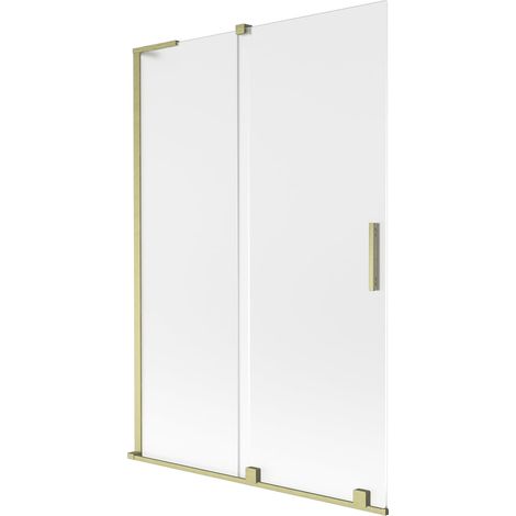 Mexen Velar L paratia per vasca da bagno a 2 ante scorrevoli 120 x 150 cm, ghiaccio, oro spazzolato - 896-120-003-31-55 (1/5)