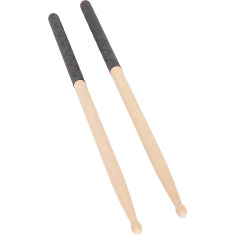 Baguettes de batterie 5A pour adultes, enfants et débutants, avec embout en bois d'érable et poignée en caoutchouc antidérapante, motif en X noir. (1/5)
