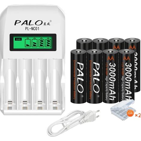 Piles AA Rechargeables, Capacité de 3000mAh, Performance Durable, 1.2V-d, 8AA et chargeur (1/2)