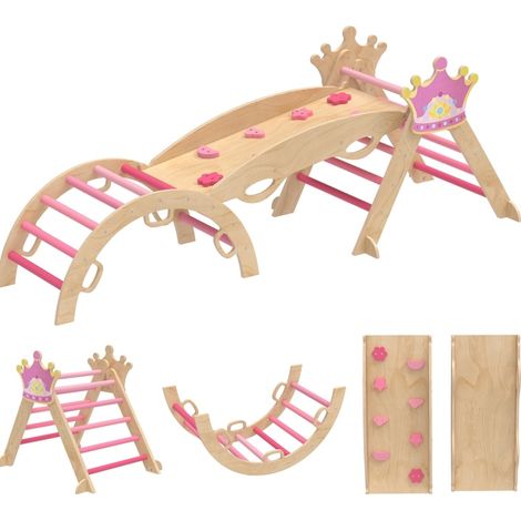 CHICFURN Struttura da arrampicata interna 8 in 1 per bambini in legno rosa, tema principessa (1/5)