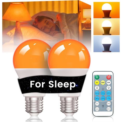 Ampoule LED E27 Dimmable avec télécommande, Ambre Chaud LED 9W, 1600K/3000K/6000K Blanc Neutre, Blocage de la Lumière Bleue Veilleuse pour Chambre à Coucher, Sommeil, Chambre de Bébé, Lot de 2 (1/5)