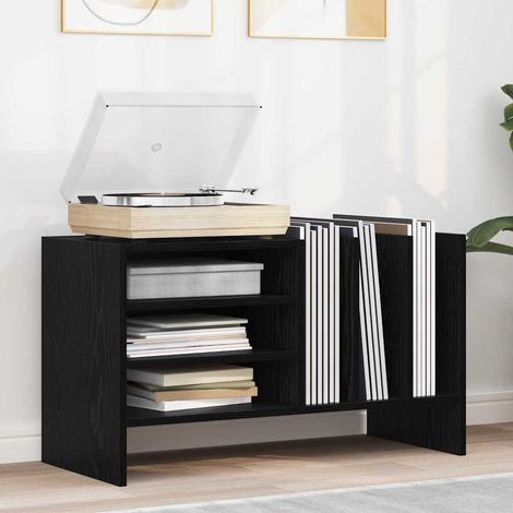 Schallplattenschrank Schwarz Eichen-Optik 78,5 x 35 x 45 cm