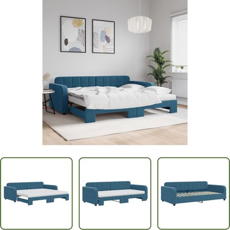 vidaXL Doppelbett - Tagesbett Ausziehbar mit Matratzen Blau 90x200 cm Samt (1/5)