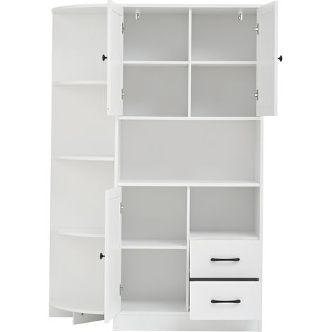 Mobile angolare da soggiorno bianco 104 x 35 x 155 cm con 3 armadietti e 2 cassetti (1/5)
