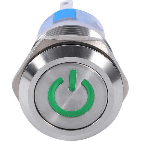 Interrupteur à bouton-poussoir autobloquant étanche en acier inoxydable 19 mm 12 V-24 V avec LED verte (1/3)