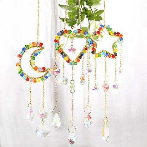 Lot de 3 Attrape-Soleil en Cristal pour Fenêtre - Arc-en-Ciel, Ange et Suspendu - Décoration (1/5)