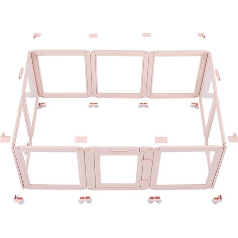 Mophorn Wurfkiste für Welpen, 1540x1000x600 mm, Laufstall mit transparenten Fenstern und Schloss, rosa Rahmen, Hundelaufstall, Tierlaufstall, Wurfbox für mittelgroße Hunde (1/5)