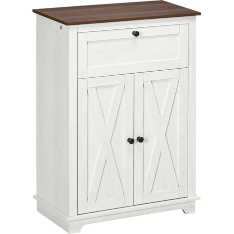 Credenza Bassa da Cucina in Stile Rustico 60x30x87,4 con Cassetto e Armadietto con Ripiano Regolabile in Legno Bianco (1/5)