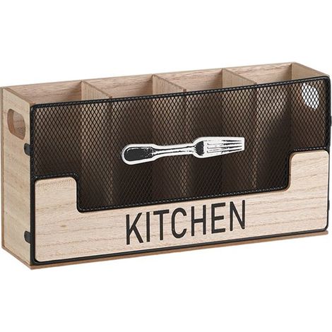 Porta utensili da cucina, porta stoviglie da appoggio per mestoli e spatole, 29,5x8x15 cm, in legno nero. (1/4)