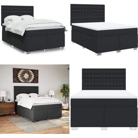 vidaXL Boxspringbett mit Matratze Schwarz 140x200 cm Kunstleder (1/5)