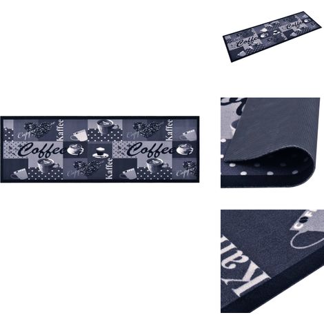 Küchenteppich Waschbar Kaffee Blau 60x180 cm - Bodenmatte - Küchenmatte - Türmatte - Wohnzimmerteppich - Esszimmerteppich (1/5)