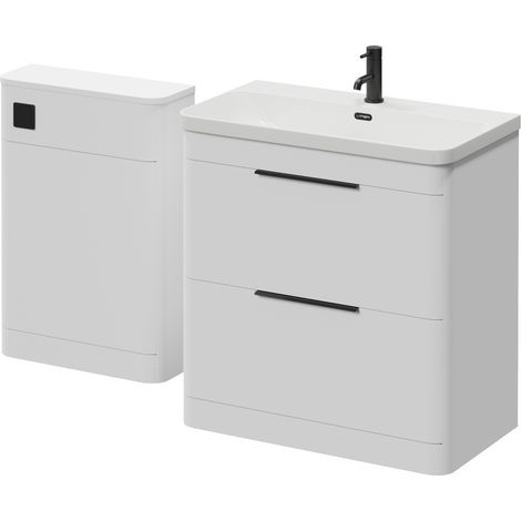 Oslo Gloss White 1350mm Vanity Unit Toilet Suite with Fina Basin - 1350mm - Matt Black 300mm Finger PullWithout Jubilee Toilet Pan