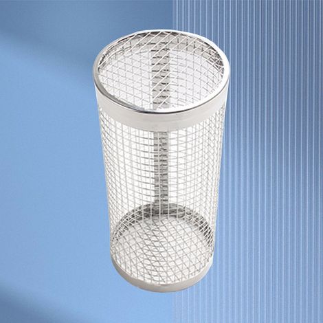 Panier à griller à roulettes rond en acier inoxydable pour griller en extérieur poissons, crevettes, viande, légumes et frites. Petit modèle 20 x 9,4 cm. (1/5)