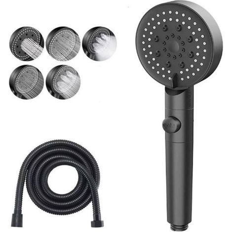 Pommeau De Douche - 5 Modes - Arrêt Un Bouton - Haute Pression - Économie Eau - Noir (1/4)