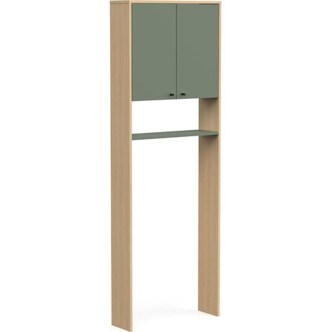 Meuble WC Dessus De Sanitaires avec Rangements, 2 Portes Waterproof en Bois – Coloris Vert Minéral (1/5)