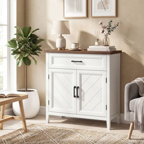 Wohnzimmer-Sideboard, Aufbewahrungsmöbel mit 2 Türen, Schublade und verstellbarem Einlegeboden, 76 x 35 x 80 cm, weiß