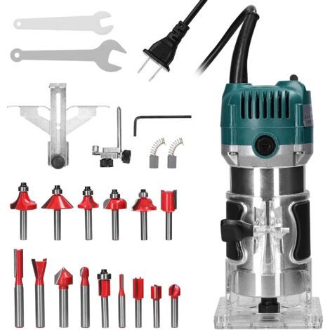 Bois Défonceuse Affleureuse Électrique 800W, Routeur à Bois Électrique 30000r/min avec 15pcs 1/4" Pinces Bits Affleureuse à Bois Électrique Verticale (1/5)