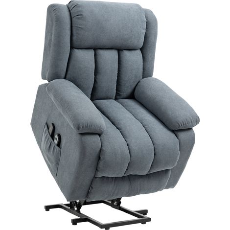 Poltrona Elettrica Alzapersona 91x93x103 cm Reclinabile a 135° con Poggiapiedi in Tessuto Effetto Lino Grigio (1/5)
