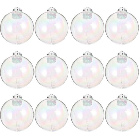 12 boules transparentes décoratives de Noël, boules nacrées colorées (1/5)