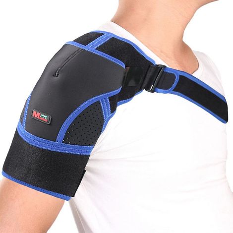 Support d'épaule respirant réglable à quatre directions, ceinture de soutien pour les épaules, coussinets et bandage pour la salle de sport et le sport - (M) (1/5)