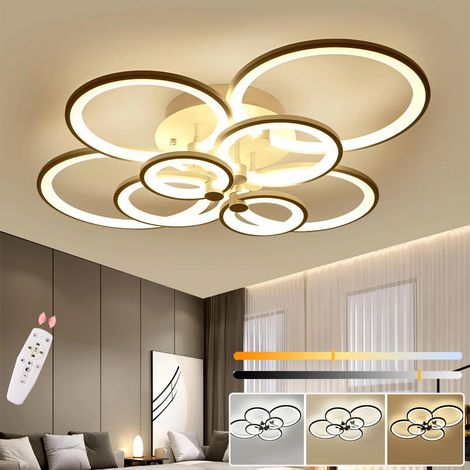 Plafonnier LED 128 W à intensité variable avec télécommande, 8 anneaux lumineux - Plafonnier moderne, 3000 K - 6500 K, économie d'énergie, φ 96 cm (1/5)