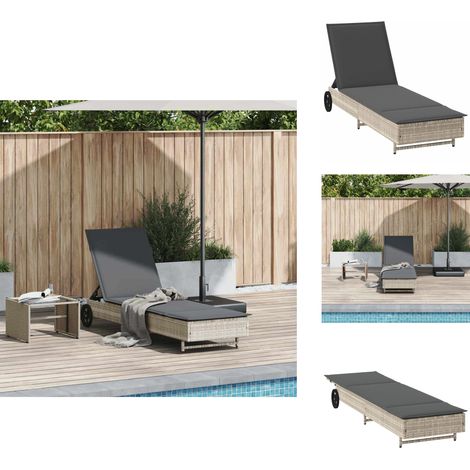 Chaise longue avec roues et coussins gris clair résine tressée - Chaise Longue - Chaises Longues - Lit De Bronzage - Chaise Longue De Jardin (1/5)