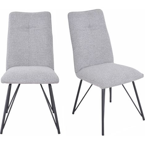 Lot 2 chaises en tissu doux gris avec pieds en métal noir - LUCAS (1/5)