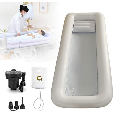 Medizinisches aufblasbares Duschbadewannen-Set, Bettbadehilfe für behinderte, ältere, bettlägerige oder verletzte Patienten, tragbare PVC-Badewanne am Bett mit elektrischer Luftpumpe