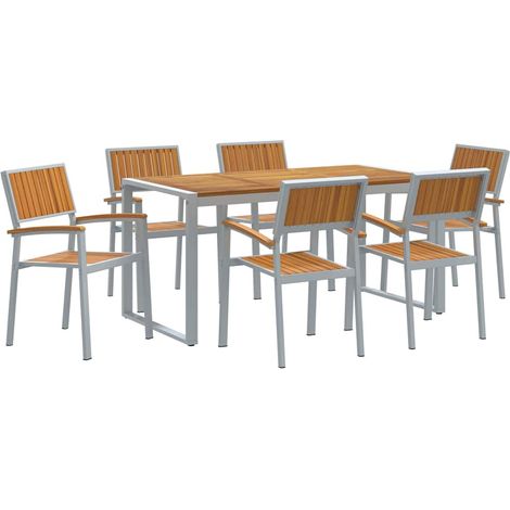 Maison Exclusive - Garten Essgruppe 7 pcs Grau Massivholz Akazie
