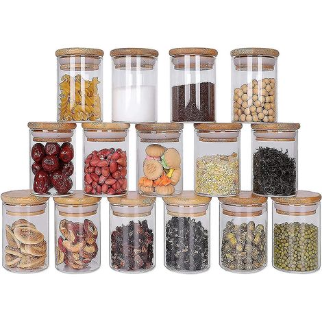 Bocaux de rangement, pots à épices en verre, récipients hermétiques en verre, ensemble de couvercles pour bocaux de rangement (1/5)