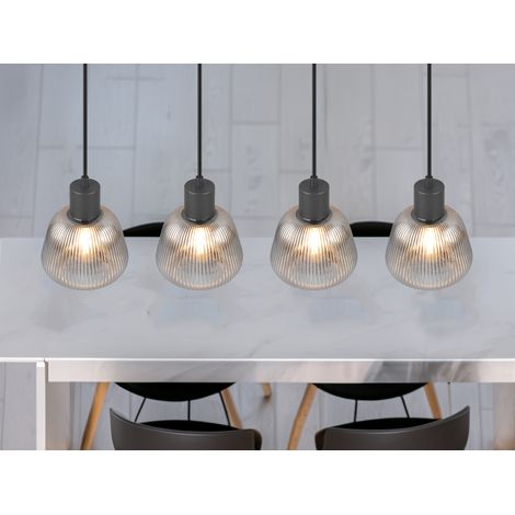 LED Pendelleuchte 4-flammig mit Glasschirmen Chrom bedampft, B: 90cm (1/5)