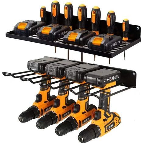 Boîte de Rangement Mural avec Station de Charge - pour Outils Électriques et Accessoires - Organisateur de Garage en Métal Noir (1/4)