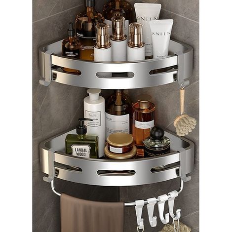 Étagère d'angle pour douche, lot de 2, étagère murale adhésive pour salle de bain, rangement pour toilettes, chambre et cuisine (1/5)
