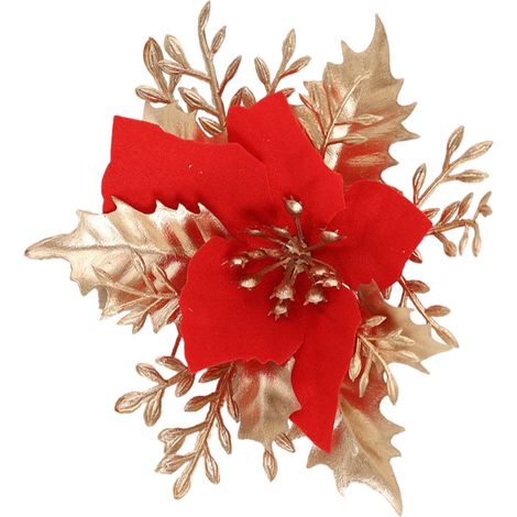 Fleur Artificielle - Poinsettia - Décoration Arbre De Noël - Pour Fêtes Mariages Et Événements - 15 cm - 1 Pièce (1/5)