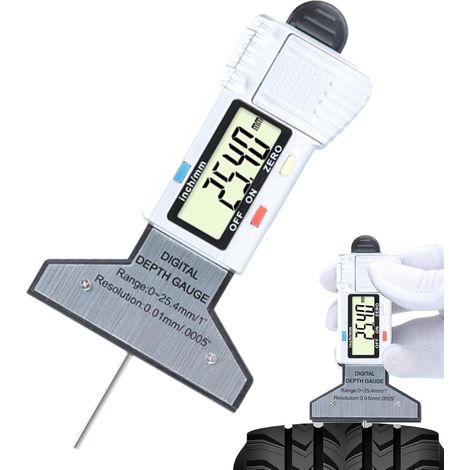 Jauge de profondeur de profil - Jauge d'usure des pneus,Écran LCD électronique avec instrument de test de précision de 0,01 mm et plage de mesure 0-25,4 mm Équipé d'un ressort de recul pour la course (1/5)