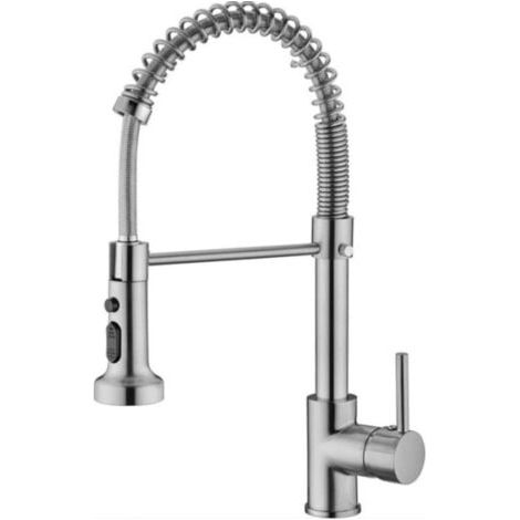 1/2 Robinet à ressort de cuisine pour évier à eau chaude et froide pivotant en acier inoxydable (1/4)