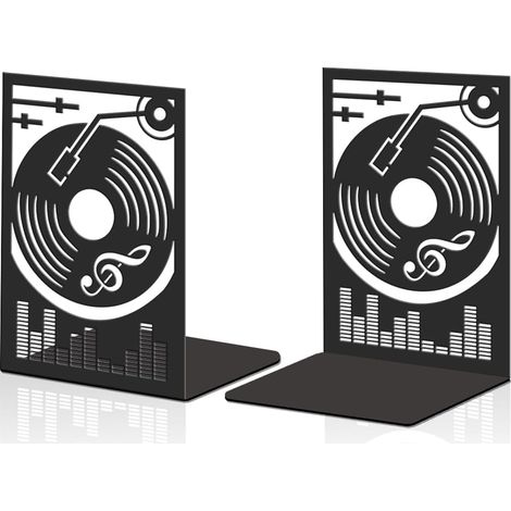 Lot de 2 serre-livres en métal noir très résistants pour étagères, disques en vinyle, design décoratif, pour bureau, école, bureau, maison, bibliothèque, petits grands livres lourds (1/5)
