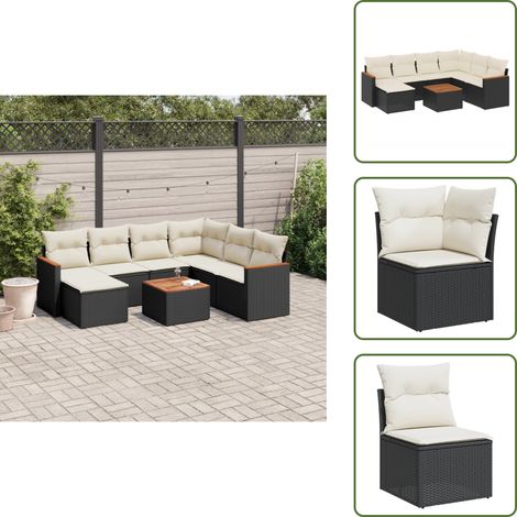 Salon de jardin 8 pcs avec coussins noir résine tressée - Ensemble Salon De Jardin - Mobilier De Jardin - Canapé Extérieur - Chaise Extérieure - Table Basse Jardin (1/5)