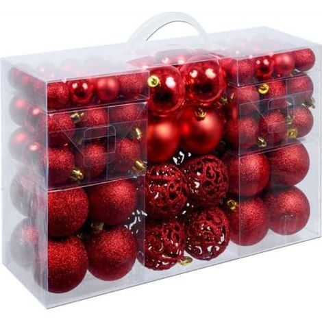 Set di 100 palline di Natale, diametro 3/4/6 cm, decorazioni per l'albero di Natale (rosso)